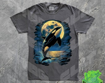 90s Orca Full Moon Vintage Graphic Shirt, Comfort Colors, Sea Animal Tshirt, Retro Ocean Nature Gift Shirt, Sealife, Whale, Dolphin Shirt