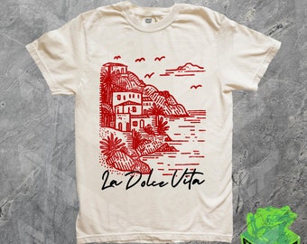 La Dolce Vita, Camisa Costera de Italia, Colores Confort, Ciao Bella, Sardinas, Verano de Tomate, Camisa de Pescado Enlatado, Estilo Inspirado en el Océano, Chica Suave