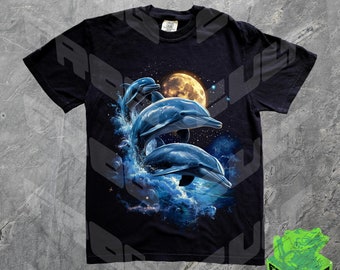 Vintage jaren 90 dolfijnt-shirt, comfortabele kleuren, retro oceaannatuurshirt, Mermaidcore, gewassen shirt Y2k 2000, zeedier T-shirt cadeau, Sealife Moon
