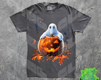 Grafisch shirt Halloween geest en pompoen, comfortabele kleuren, leuk retro jaren 90 spookt-shirt, schattig herfstshirt, spookachtig seizoen, cadeau voor Halloween, Y2k