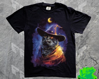 90s Cat Wizard Graphic Tshirt, Vintage Fantasy Wizard Shirt, Funny Kitty Meme Shirt, Cat Lover Gag Gift Tee, Y2k 2000s Weirdcore, Witchy