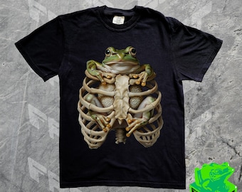 Skeleton Ribcage Frog Shirt, Funny Frog 90s Graphic Tee, Witchy, Dark Art Meme Shirt, Weirdcore, Out Of Pocket, Gag Gift, Halloween Original