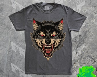 Vintage jaren 90 Japanse tattoo wolf dierenshirt, retro wolf shirt, dieren, Unisex volwassen T-shirt, wild, wolf grafisch T-shirt, pompomslag, alfawolf