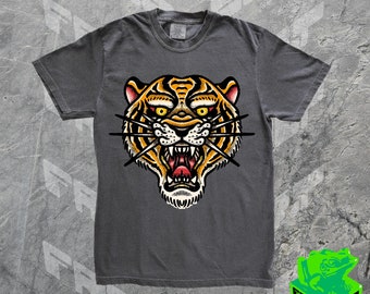ヴィンテージ 90 年代 タトゥー タイガー T シャツ、レトロ タイガー シャツ、猫、ユニセックス リラックス 大人用 T シャツ、ヴィンテージ タイガー グラフィック T シャツ、レトロ タイガー タトゥー、オーバーサイズ