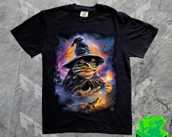 90s Frog Wizard Shirt, Vintage Frog Witch Halloween Graphic Tee, Spooky Fall Vibes Witchy Tshirt, Funny Frog Magic shirt, Gift, Dark Art