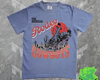 Camiseta vintage de vaquero de rodeo, colores cómodos, camiseta gráfica del salvaje oeste de los años 70, camisa de vaquera de gran tamaño, country western, Texas, regalo de caballo