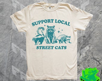 Shirt lokale straatkatten, comfortkleuren, jaren 90 vintage grappige wasbeer-t-shirt, meme-shirt, humor uit eigen zak, cadeau voor hem, haar opossum