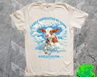 Shirt schattige koewolk, jaren 90 retro grafisch T-shirt, grappig cadeau koeliefhebber, Highland Cow, dierenliefhebber, gemakkelijk afgeleid, uniseks, flirt