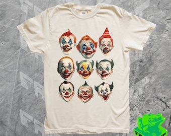 Vintage Creepy Cursed Clown Shirt, Retro 70s 60s Funny Clown Tee, Halloween Spooky Cute Graphic Tshirt, Gift, 50s Christmas, Comfort Colors