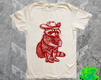 Camisa engraçada de cowboy de guaxinim, camiseta gráfica retrô vintage, camiseta para presente de amante de guaxinim, camisa meme, rodeio, oeste selvagem, Y2K, anos 90, unissex, descontraído