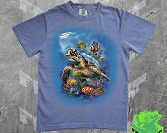 Camiseta vintage de animales marinos gráfica de los años 90, camisa retro de la naturaleza del océano, vida marina, océano, tortuga, camisa de delfines, pez payaso, camiseta unisex para adultos, Y2k