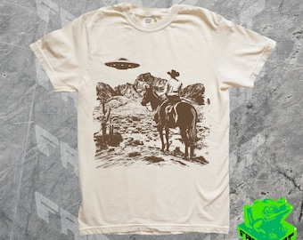 Vintage Cowboy UFO Shirt, Comfort Colors, 90s Y2k Retro Western T-Shirt, Funny Gag Gift TShirt, Rodeo T Shirt, Wild West Tee, Gift For Him