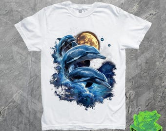 NKNIT dolphin print T-shirt size① white-miami-dolphins-high-hip-