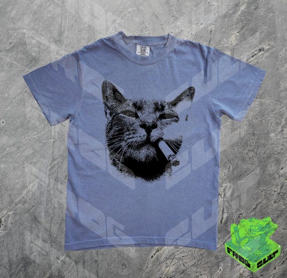 Smoking Cat Vintage Shirt, Y2K Black Cat Tee for Men Women, Edgy