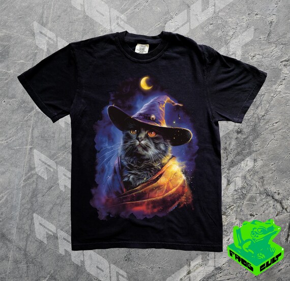 90s Cat Wizard Graphic Tshirt, Vintage Fantasy Wizard Shirt, Funny Kitty Meme Shirt, Cat Lover Gag Gift Tee, Y2k 2000s Weirdcore, Witchy
