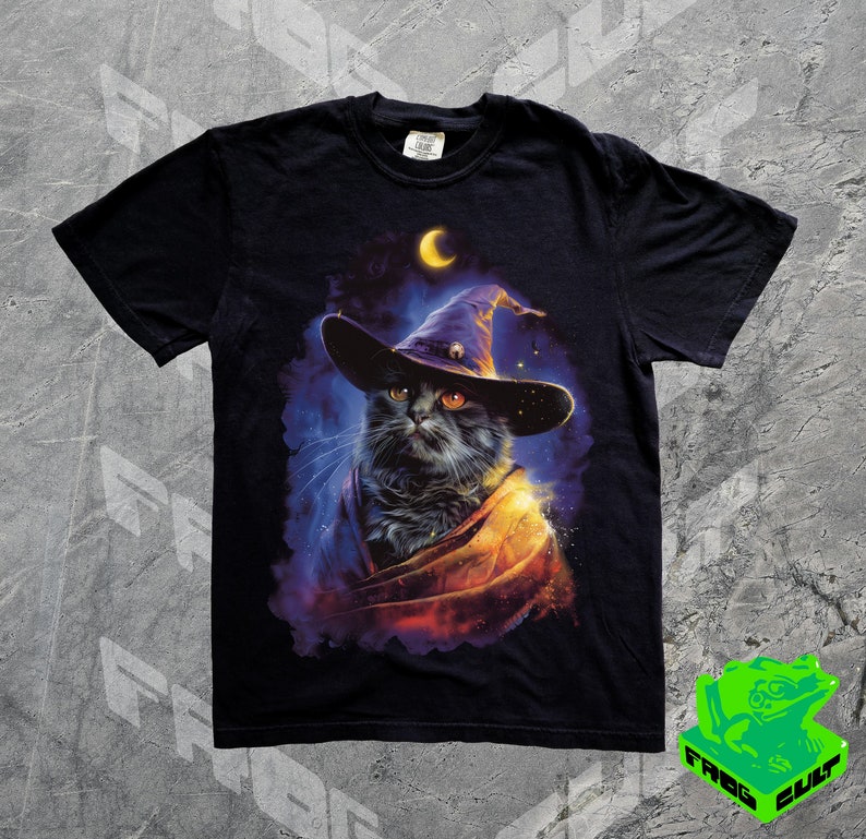 90s style graphic of  cat wizard