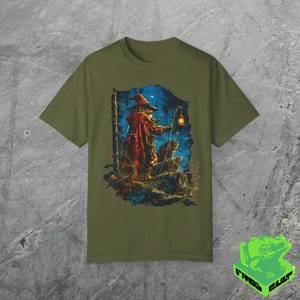 Camiseta gráfica Wolf Wizard de los años 90, colores cómodos, camiseta vintage estilo grunge Y2k, camisa de camping de la naturaleza del bosque, animales al aire libre, regalo para él imagen 2