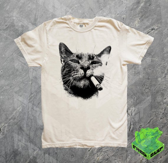 Smoking Cat Vintage Shirt, Y2K Black Cat Tee for Men Women, Edgy