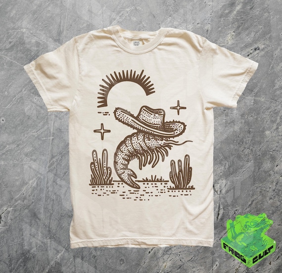 Shrimp Cowboy Funny Shirt, Screenprinted, Retro Vintage 90s Western TShirt, Gag Gift Tee, Meme Shirt, Unhinged, Gift For Him, La Dolce Vita