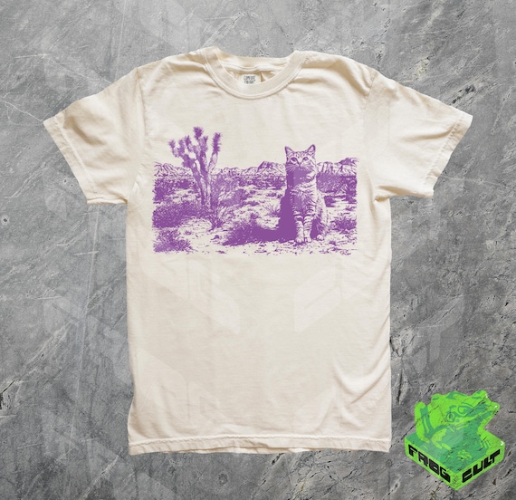 Joshua Tree Cat Graphic Tshirt, Desert Cat, Purple, Comfort Colors, Gift For Her, Funny Kitten, Meme Shirt, Gen Z, Vintage, Retro 90s, Baggy