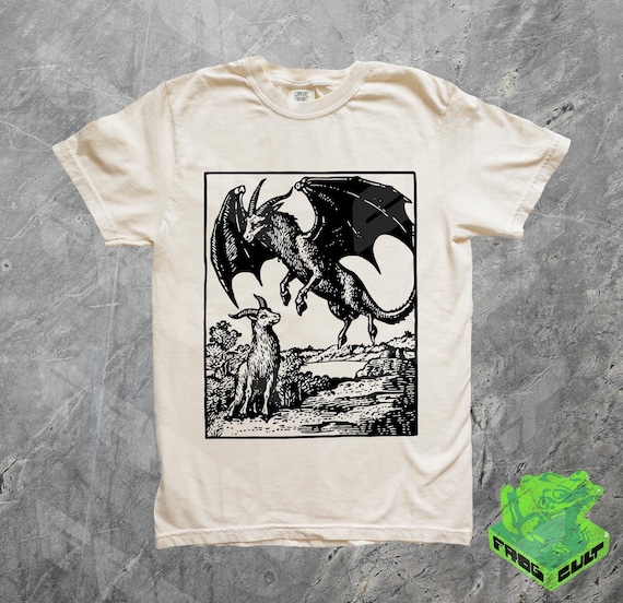 Devil Goat Dragon Vintage Graphic Tshirt, Retro Creepy 90s Washed