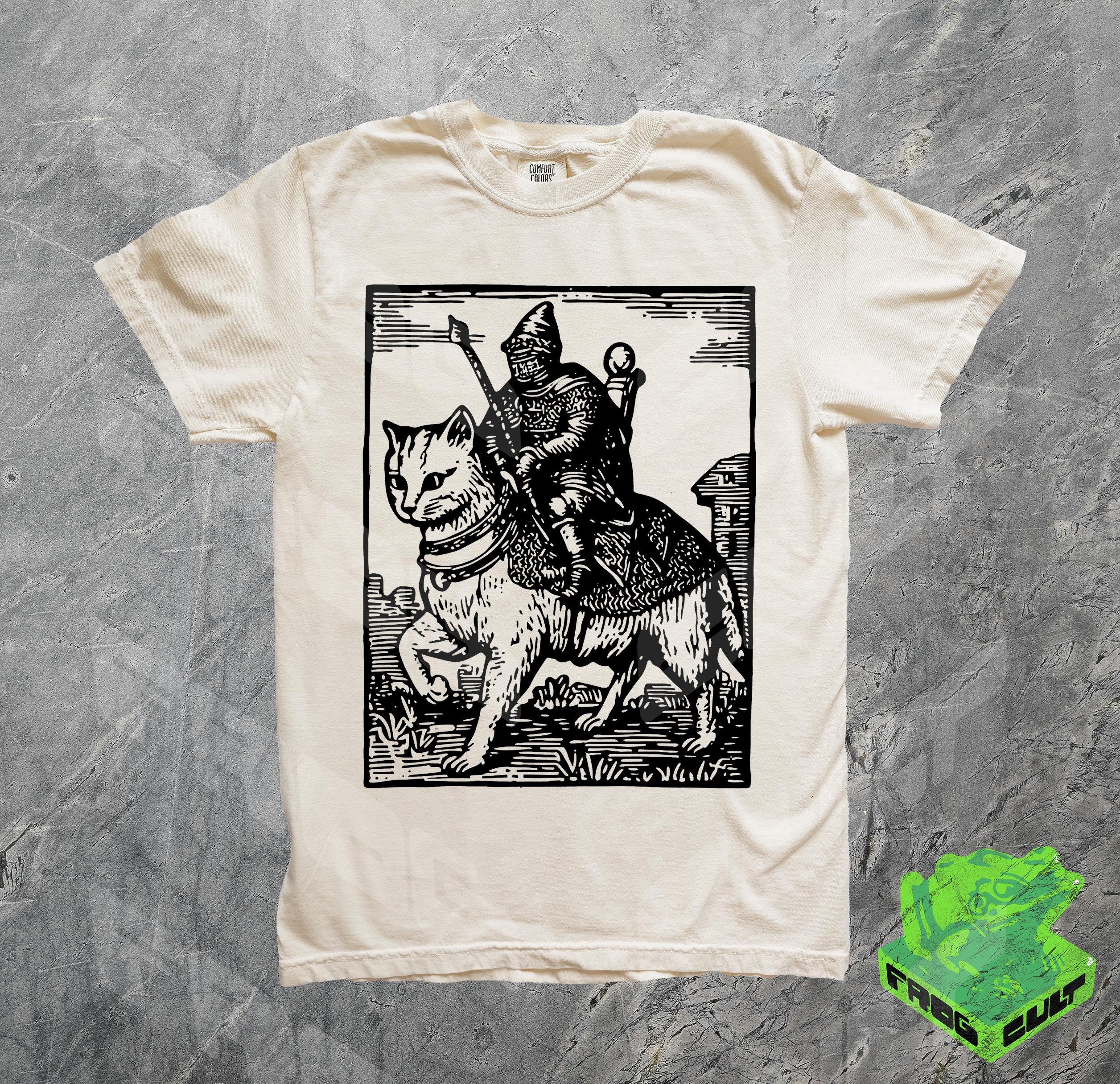 Wizard Cat Rider Retro Tshirt, Vintage 90s Graphic Tee, Dark Art, Medieval Shirt, Funny Cat, Meme Shirt, Grimdark, Gift For Her, Fairycore