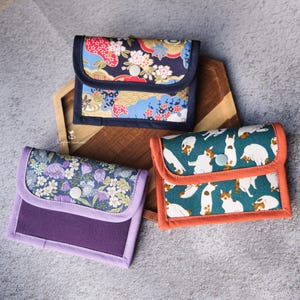 Handmade Slim Fabric Wallet: Zipper coins pocket, cards pockets