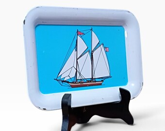 Vintage Metal Tobacco Tray with Nautical Ship Design – Americana Decor