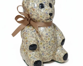 Floral Decoupage Bear Statue Decor | Ceramic Floral Bear