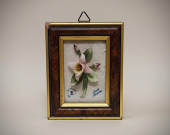 Vintage Italian Porcelain Floral Framed Wall Art