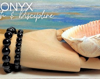 Black Onyx Gemstone Bracelet | Genuine Stone Beads | Healing Crystal Jewelry | Stretchable