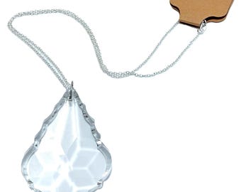 Vintage Austrian Quartz Crystal Pendant Necklace w/ 16" Sterling Silver Chain