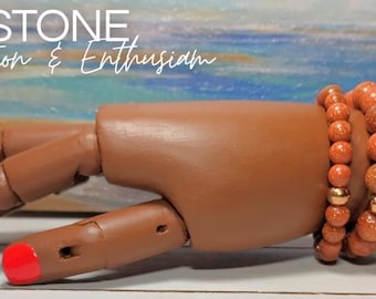 Goldstone Gemstone Bracelet | Genuine Stone Beads | Healing Crystal Jewelry | Stretchable