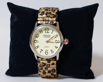 Embassy by Gruen Quartz | Leopard Print Band | 1990s Fashion Statement