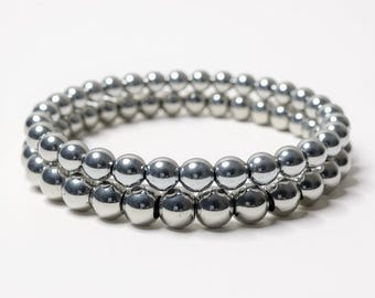 Silver Stainless Steel Stretchable Bracelet, Made With 6mm or 8mm Beads