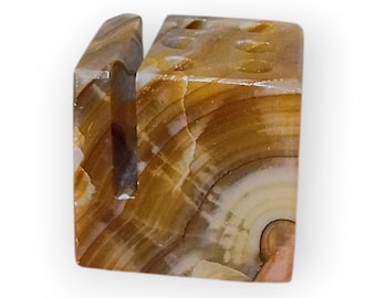 Vintage Banded Stone Desk Organizer – Natural Onyx Pen & Card Holder