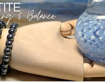 Hematite Gemstone Bracelet | Genuine Stone Beads | Healing Crystal Jewelry | Stretchable