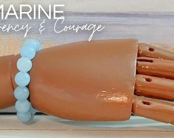 Aquamarine Gemstone Bracelet | Genuine Stone Beads | Healing Crystal Jewelry | Stretchable