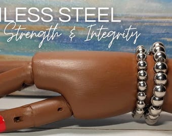 Silver Stainless Steel Beaded Bracelet | Healing Crystal Jewelry | Stretchable