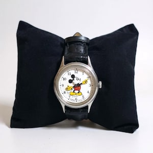 Vintage Disney&#39;s Mickey Mouse Lorus Small Face Wristwatch w/ Leather Band, Refurbished, New Battery