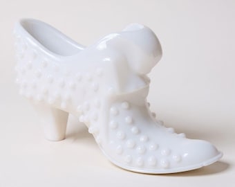 Fenton Milk Glass Hobnail Shoe with Cat Face