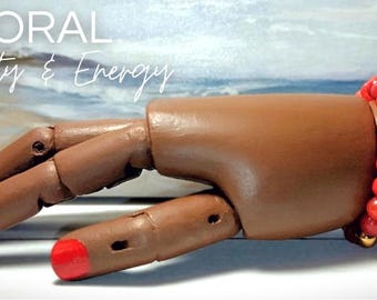 Red Coral Gemstone Bracelet | Genuine Stone Beads | Healing Crystal Jewelry | Stretchable
