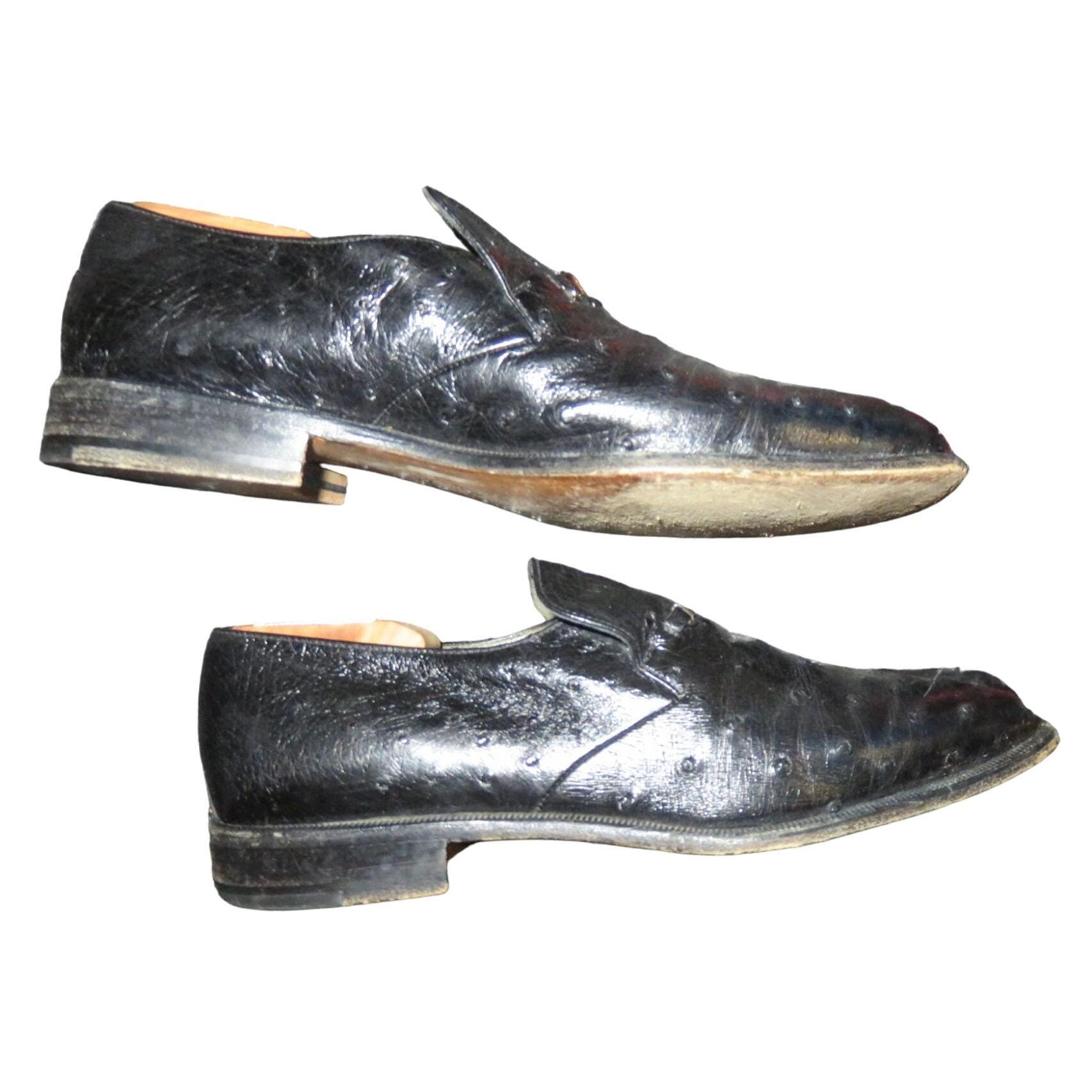 Moreschi of Italy Genuine Ostrich Italian Leather Oxford Loafers Dress Shoes sz Moreschi Italy Loafers Black Genuine Ostrich Leather Slip On  main image 3