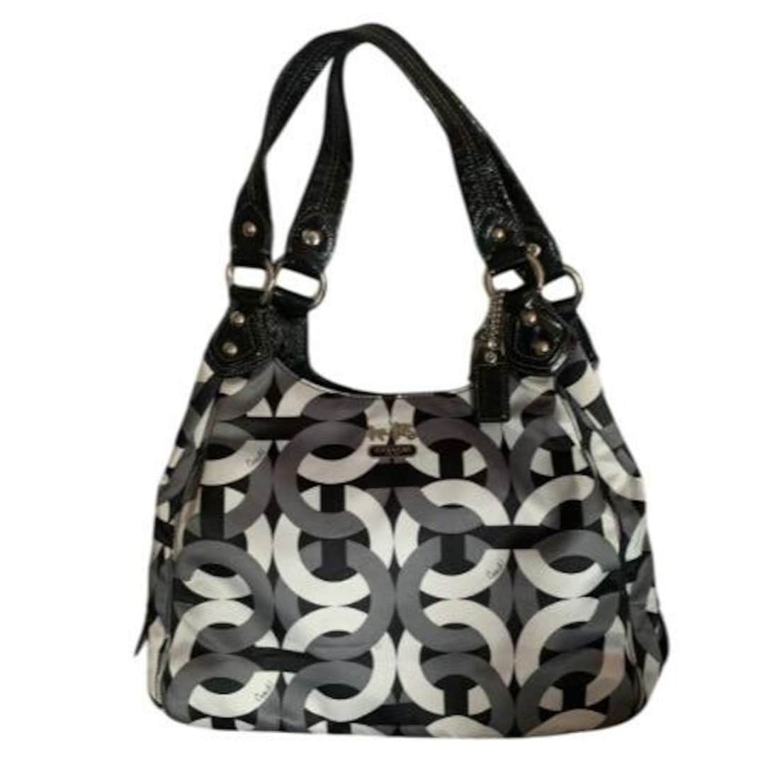 Coach Madison Maggie Op Art Signature Black & White Handbag Tote