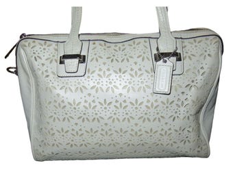 Coach Taylor Ivory Leather Satchel, Eyelet Laser Cut