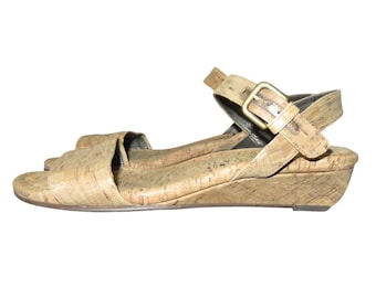 Stuart Weitzman St Barth Walnuss Korkleder Keil Sandalen Größe 8 UVP 335