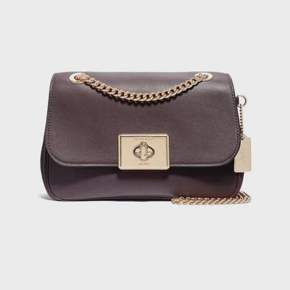 Coach Cassidy Oxblood Maroon Leather Turnlock Flap Chain Crossbody 