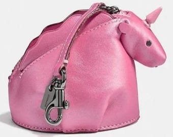 COACH Pink Tea Rose Flower Floral Bag Charm Gold Metal Hang Tag