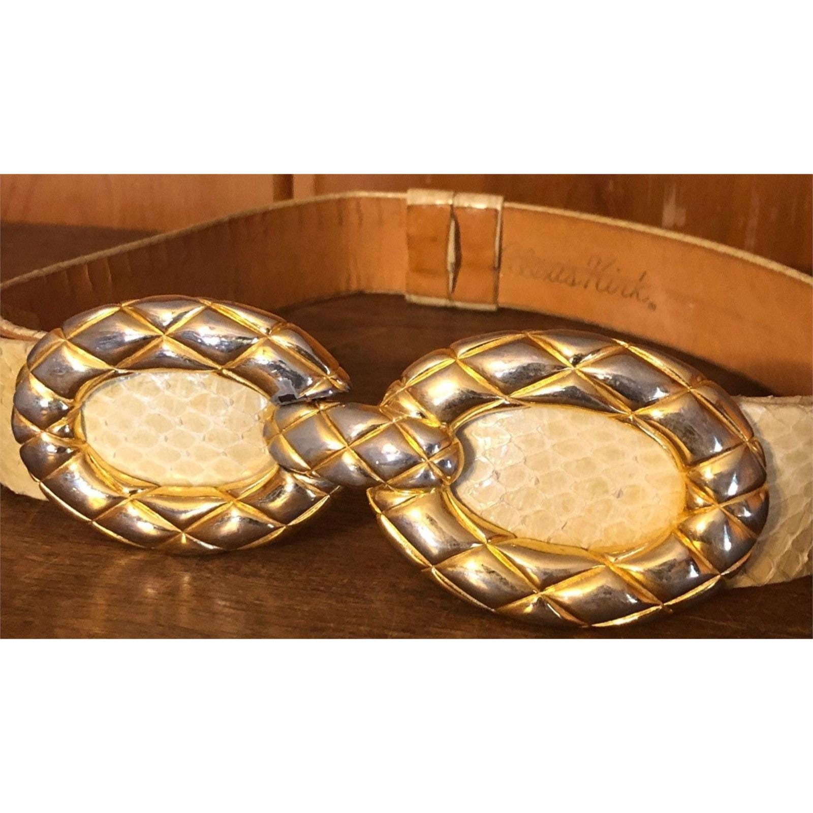 Alexis Kirk Vintage White Italian Snakeskin Leather Gold  display picture 2