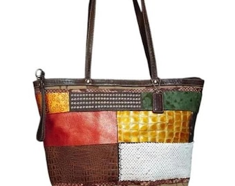 Vintage COACH Leather Patchwork Crossbody Tote Shoulder Handbag